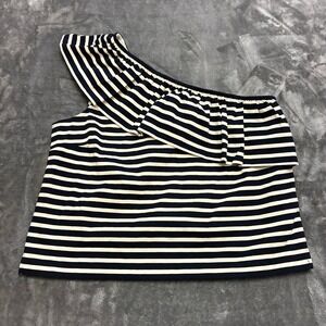 J. Crew XL Striped One Shoulder Top‎ Navy Ivory Ruffle Sleeveless Blouse